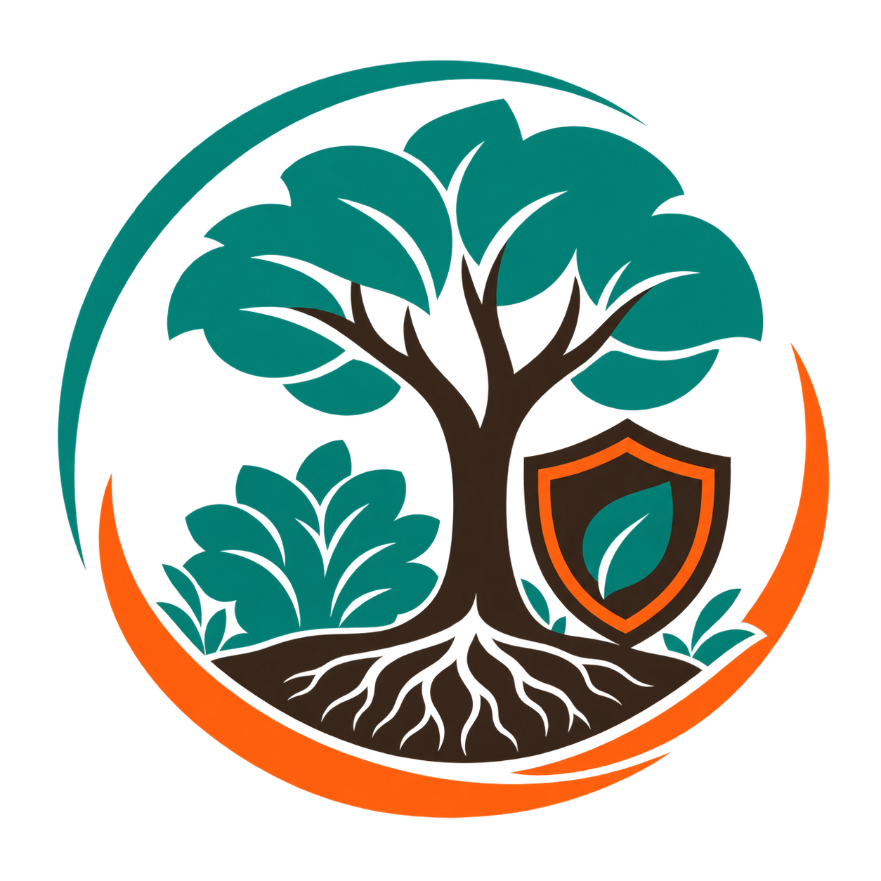 Plant health care icon with a protected tree and shrubs